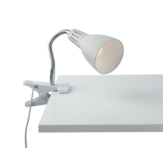 Applique LOGIKO in metallo bianco con diffusore orientabile e pinza