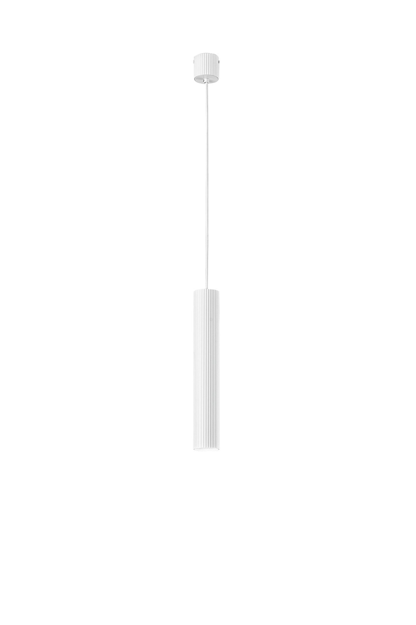 Sospensione LORD bianco in acciaio e alluminio punto luce singolo h 240cm.