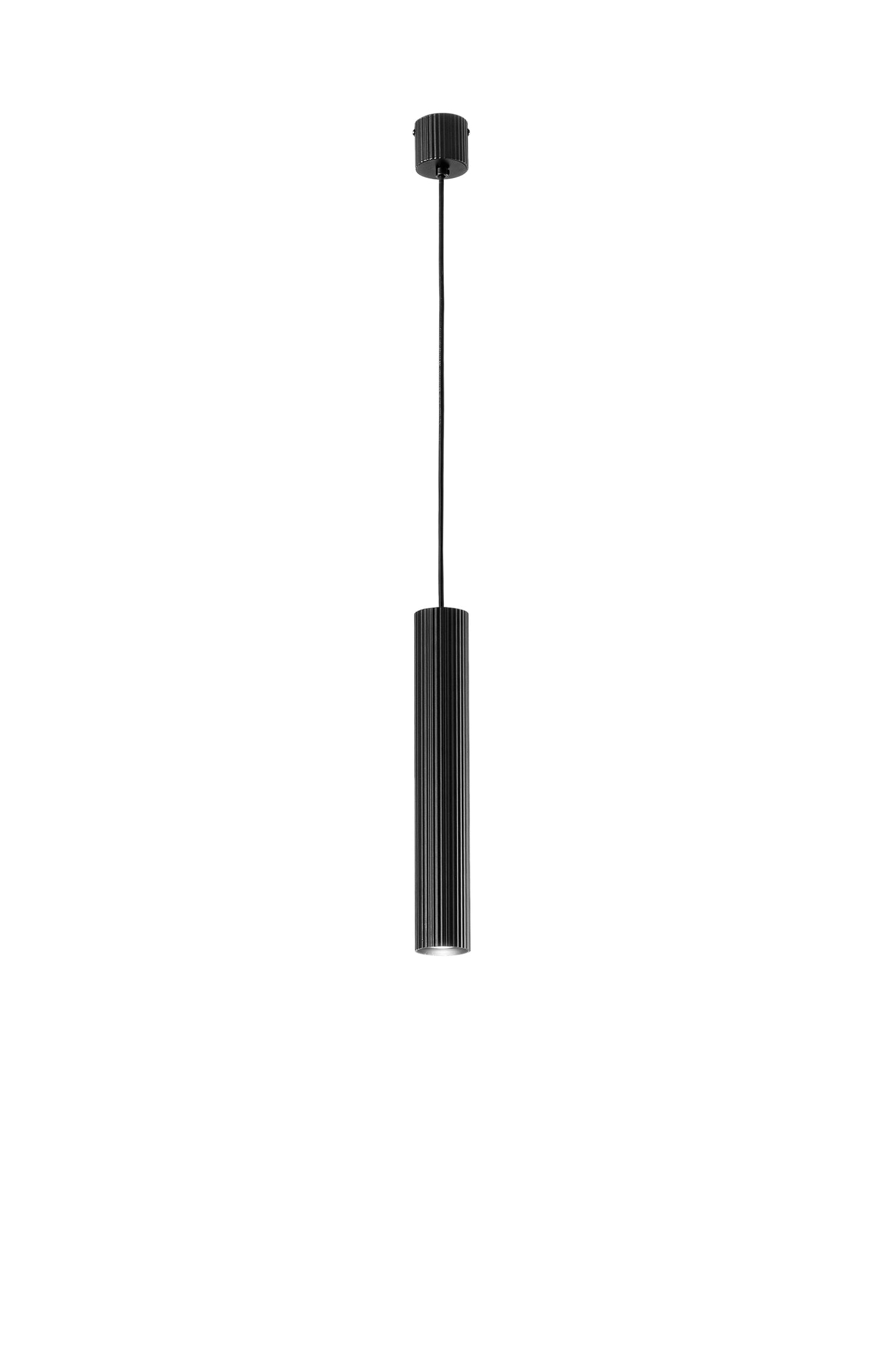 Sospensione LORD nero in acciaio e alluminio punto luce singolo h240cm.