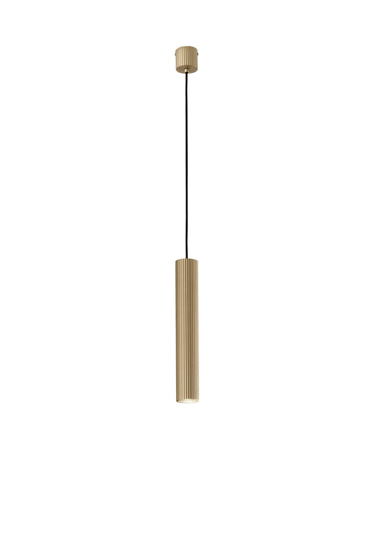 Sospensione LORD oro in acciaio e alluminio punto luce singolo h 240cm.