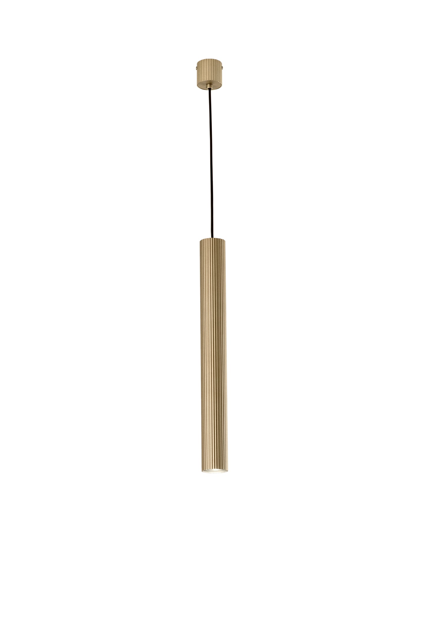 Sospensione LORD oro in acciaio e alluminio punto luce singolo h 255cm.