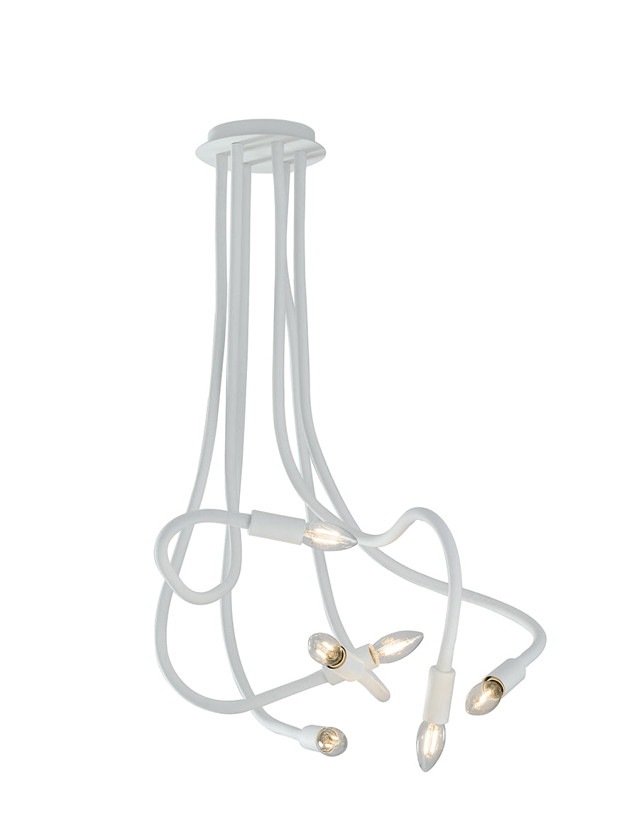 Plafoniera LOVER in metallo bianco con 6 bracci flessibile