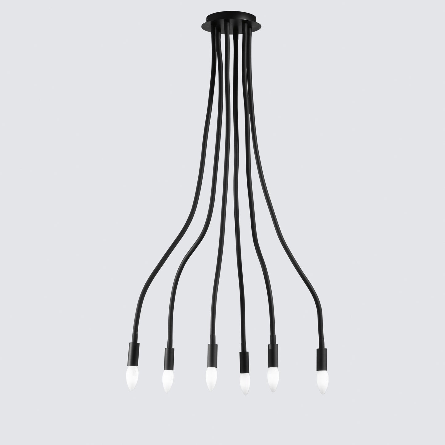 Plafoniera LOVER in metallo nero con 6 bracci flessibile