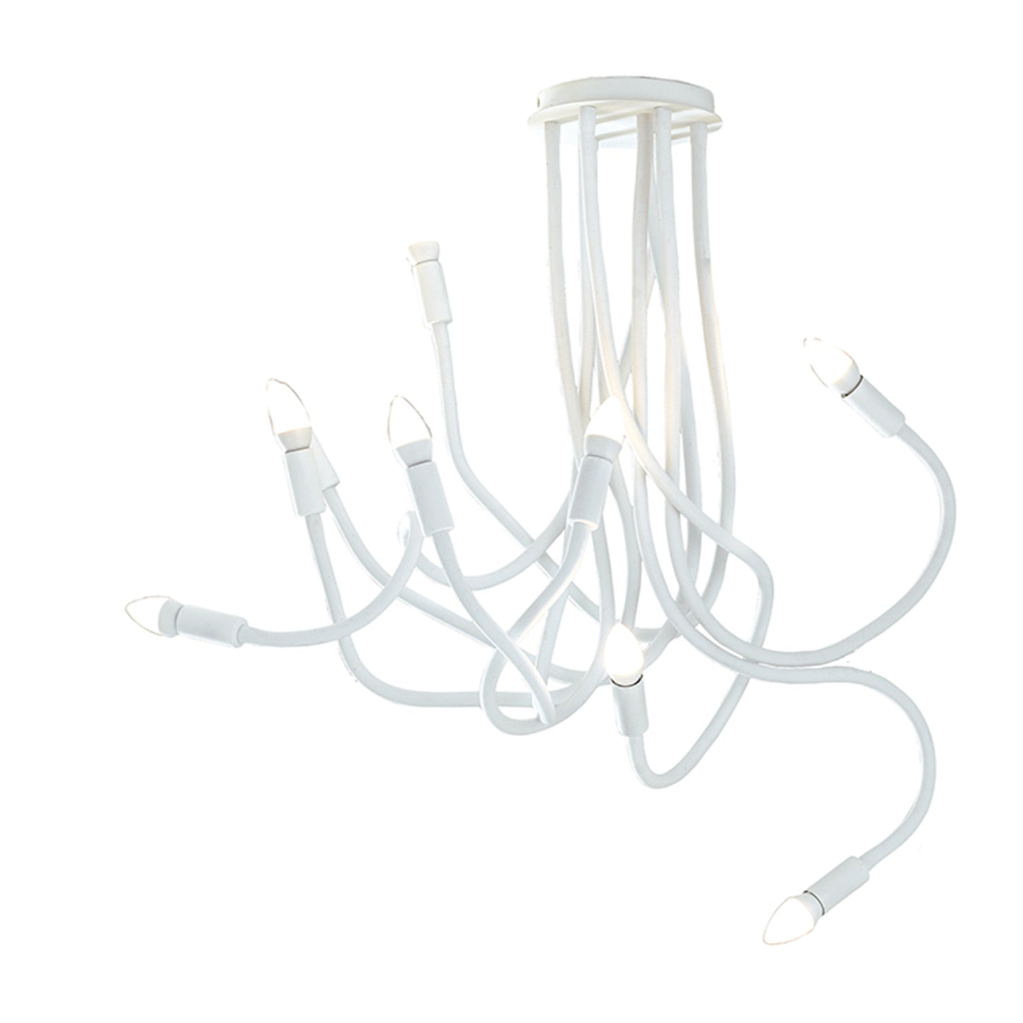 Plafoniera LOVER in metallo bianco con 9 bracci flessibile