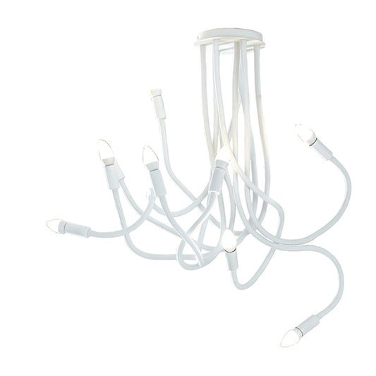 Plafoniera LOVER in metallo bianco con 9 bracci flessibile