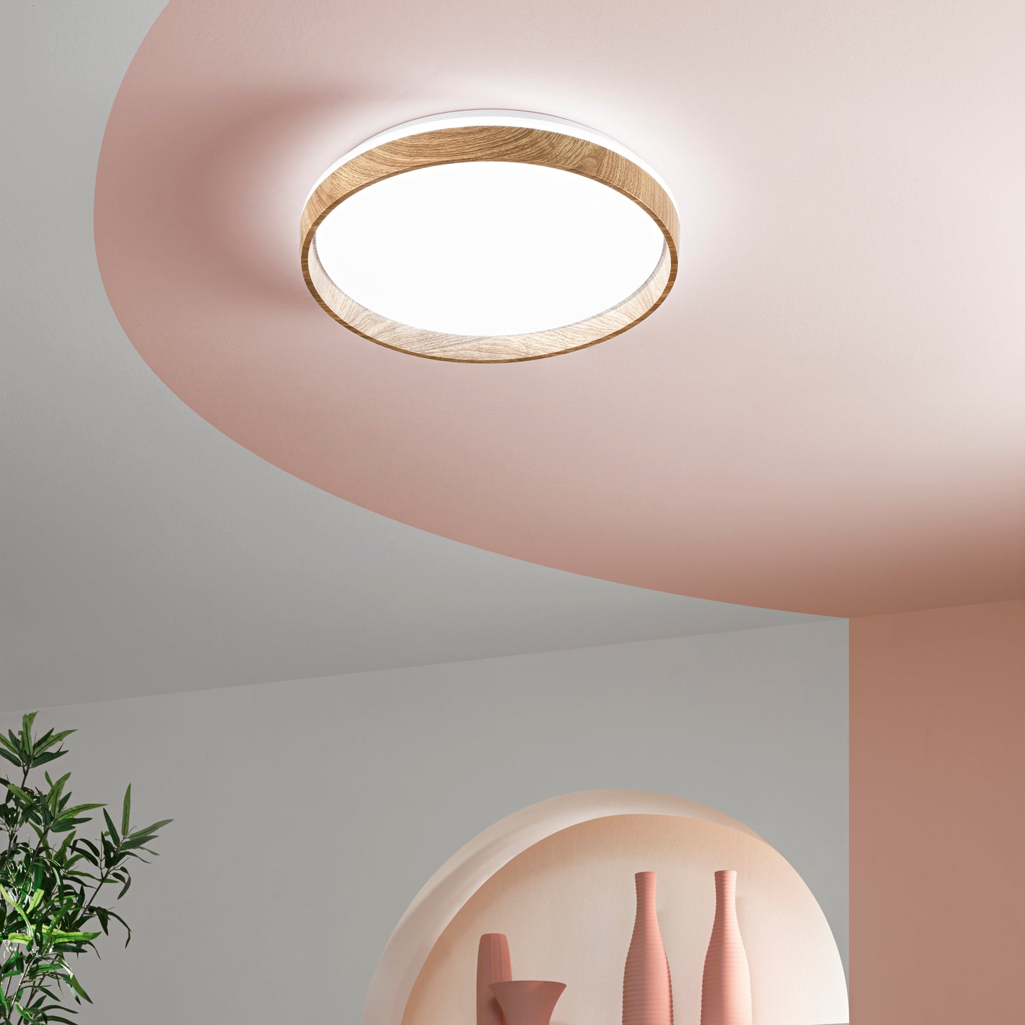 Plafoniera LED MADERA in metallo effetto legno, CCT 48 cm. Ø