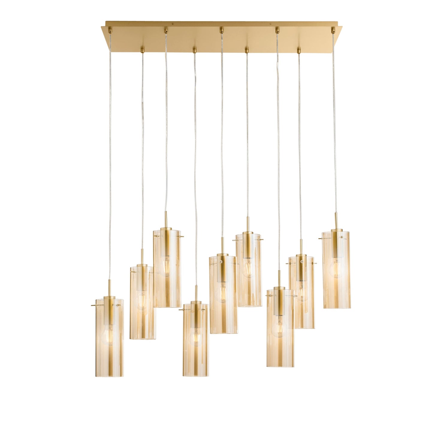 Sospensione MAGIC in metallo oro con 9 diffusori vetro ambrato