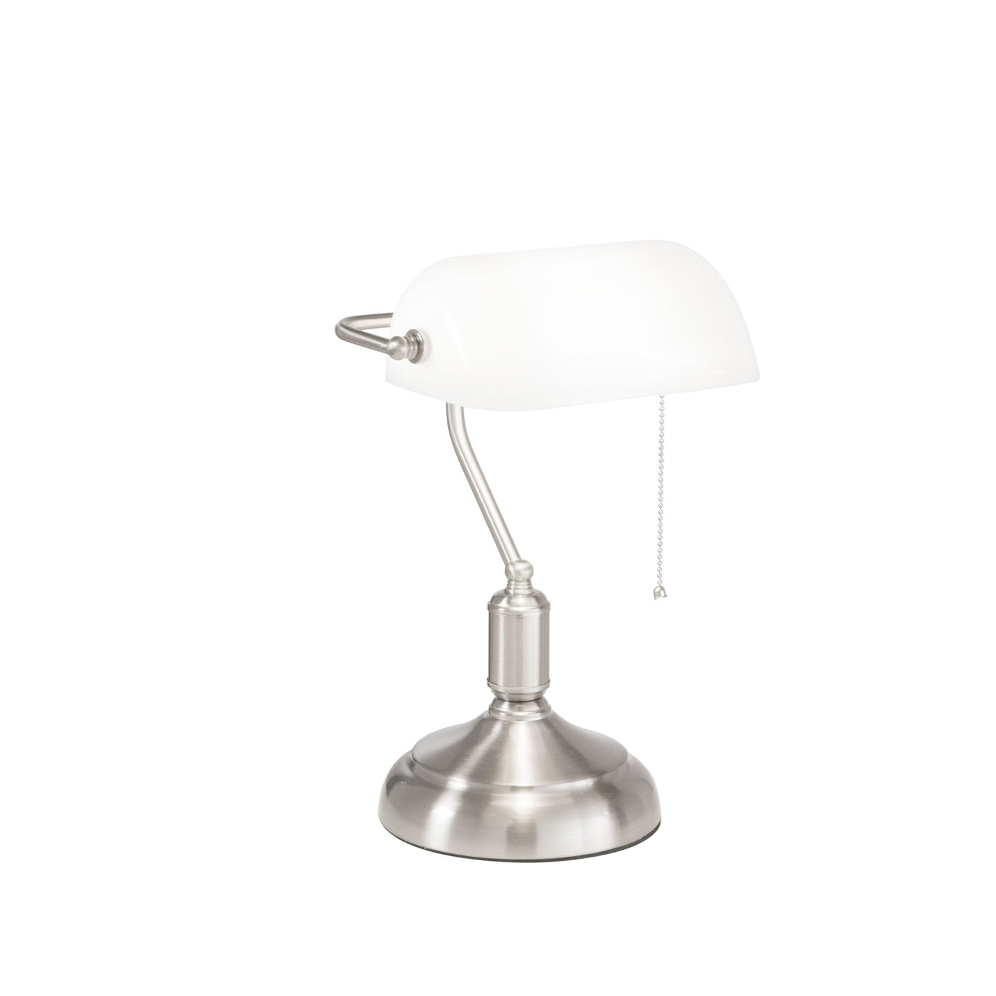 Lampada da tavolo MARSHALL in metallo nichel con diffusore in vetro bianco