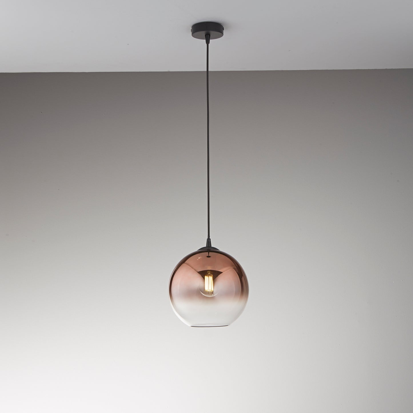 Sospensione MARTE in vetro rame con decoro sfumato, 1 punto luce h 148,9cm. 25cm.Ø