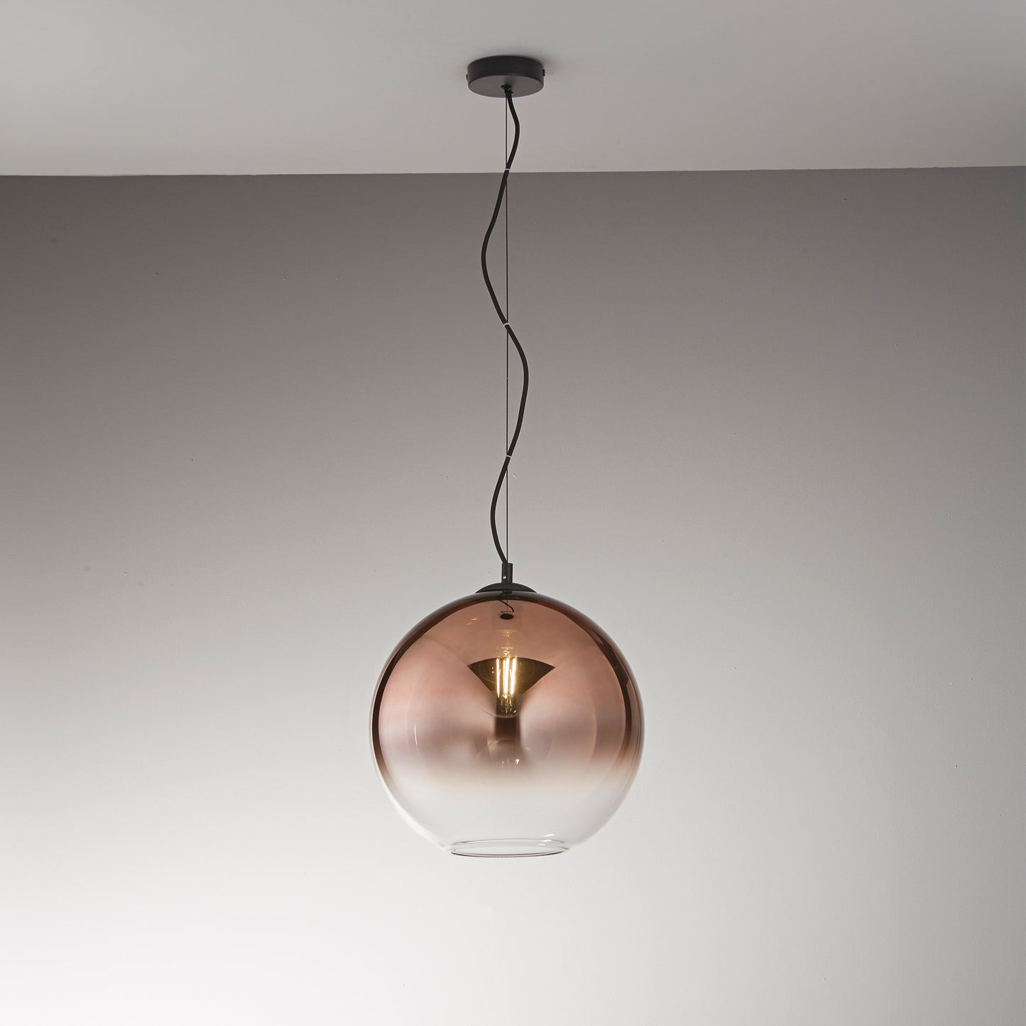 Sospensione MARTE in vetro rame con decoro sfumato, 1 punto luce h 156,7cm. 35cm. Ø