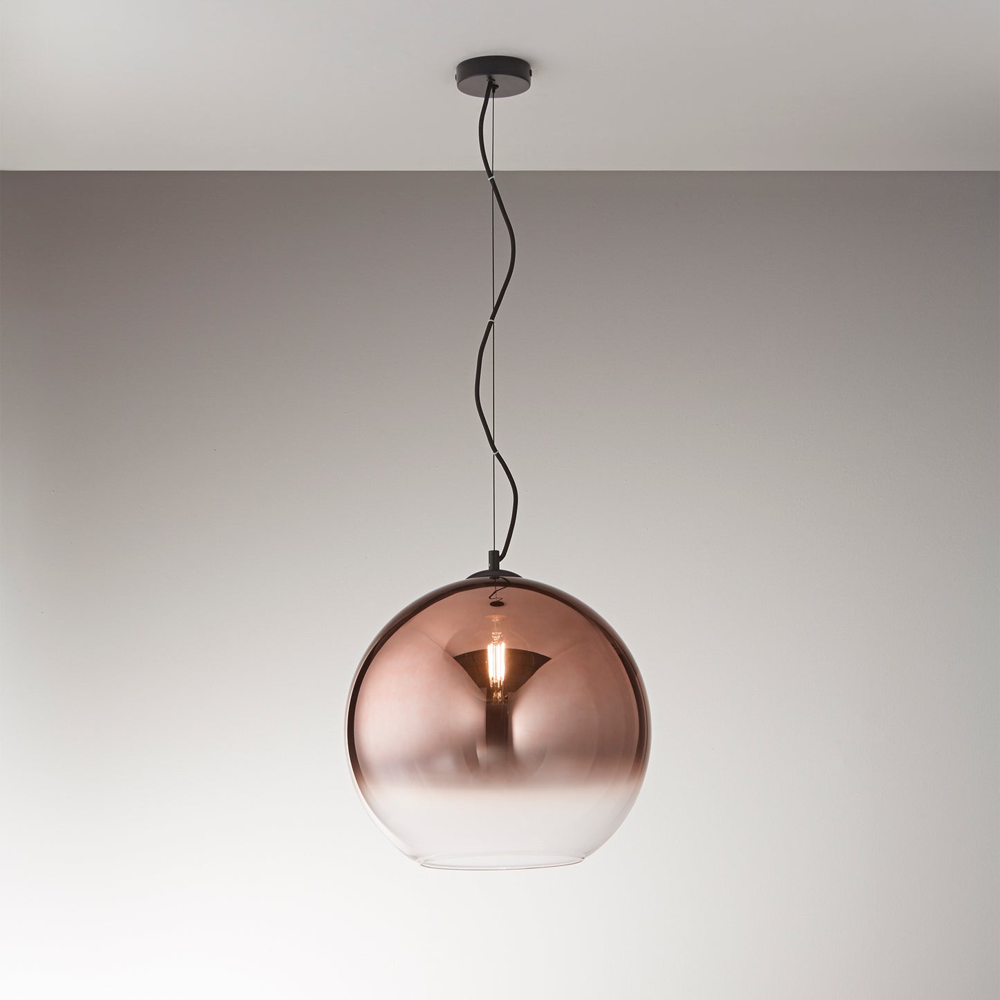 Sospensione MARTE in vetro rame con decoro sfumato, 1 punto luce h 160,2cm. 40cm.Ø
