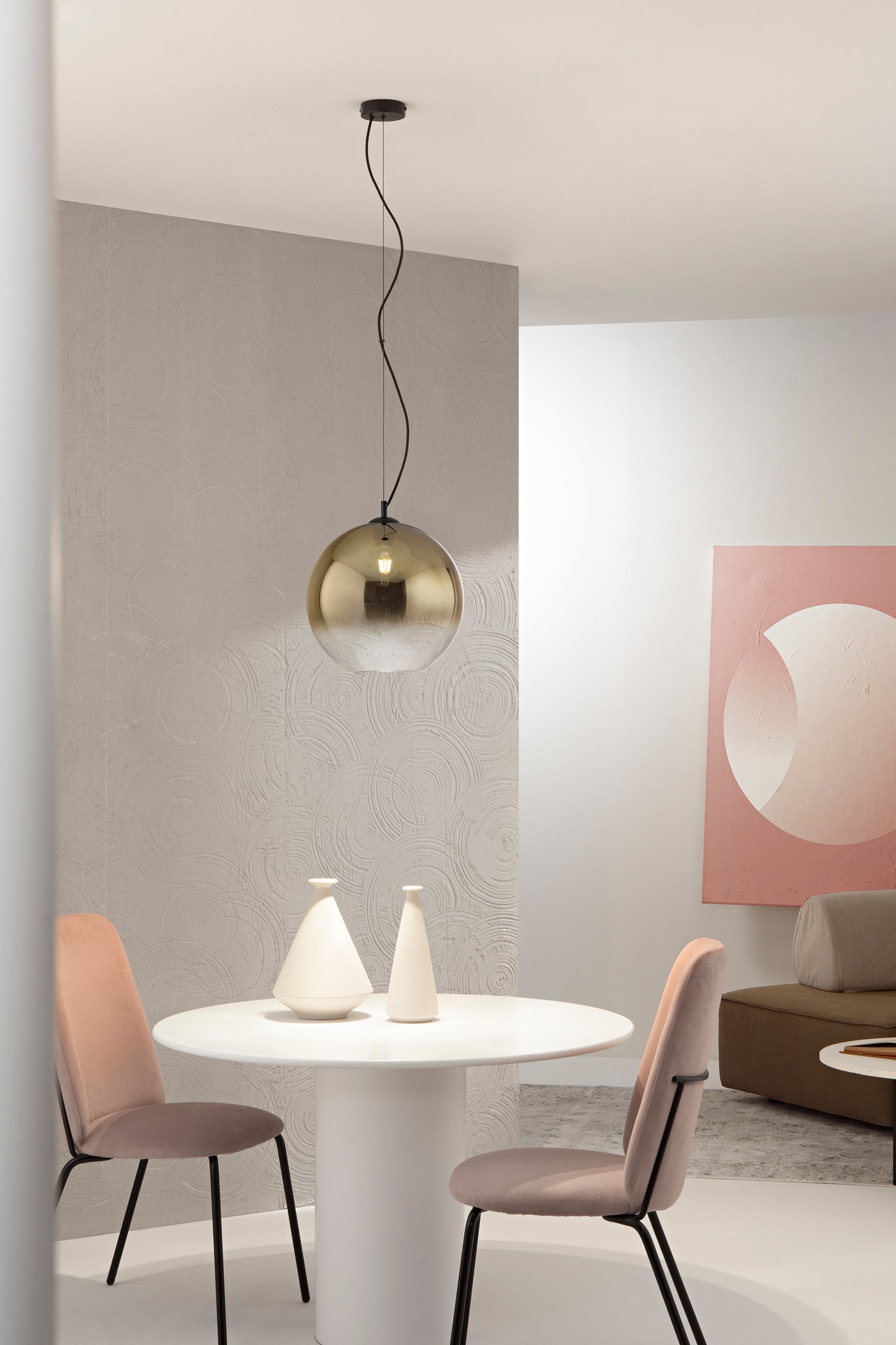 Sospensione MARTE in vetro oro con decoro sfumato, 1 punto luce h 160,2cm. 40cm.Ø