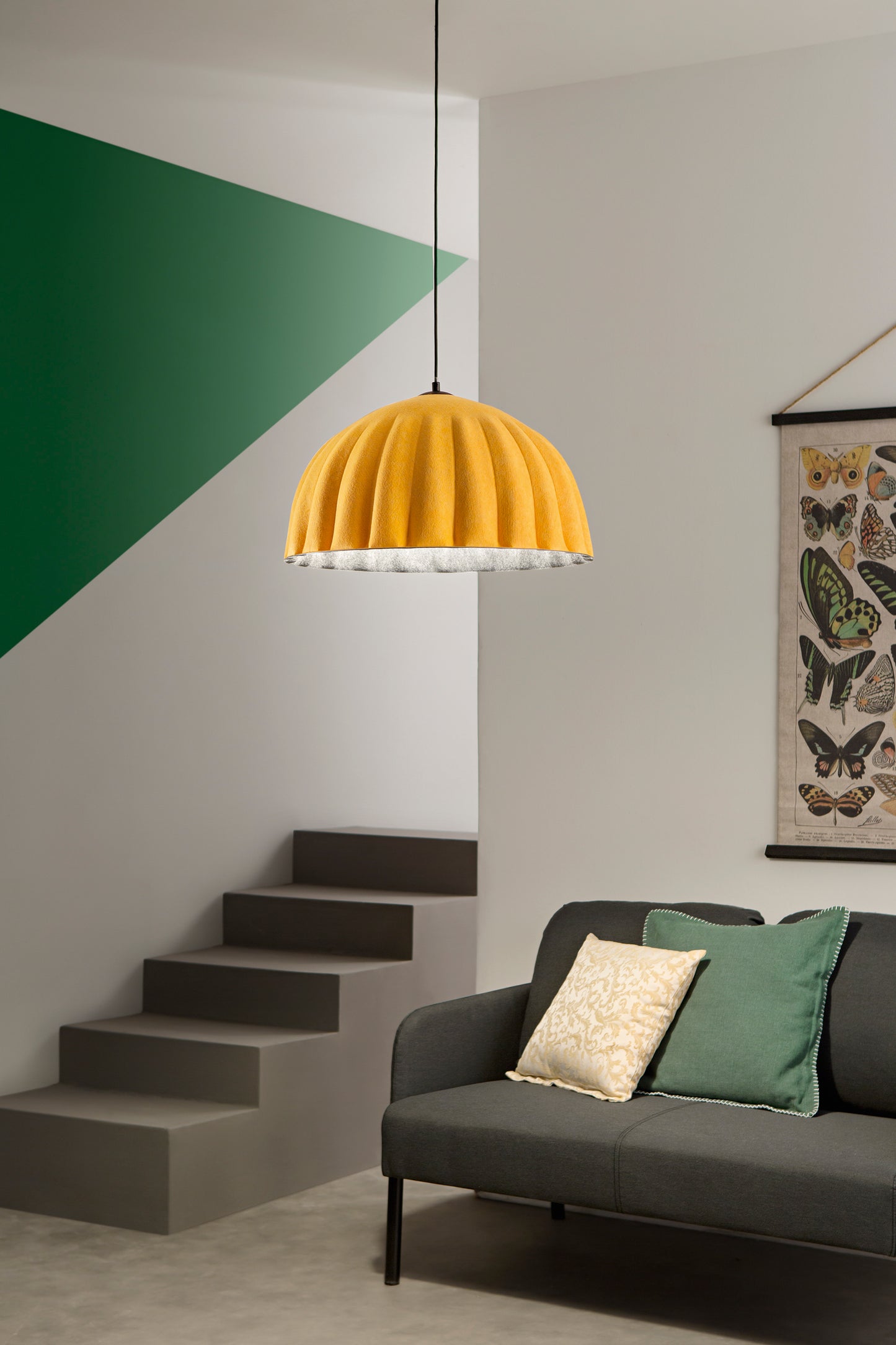 Sospensione MIDI gialla con interno grigio in feltro naturale