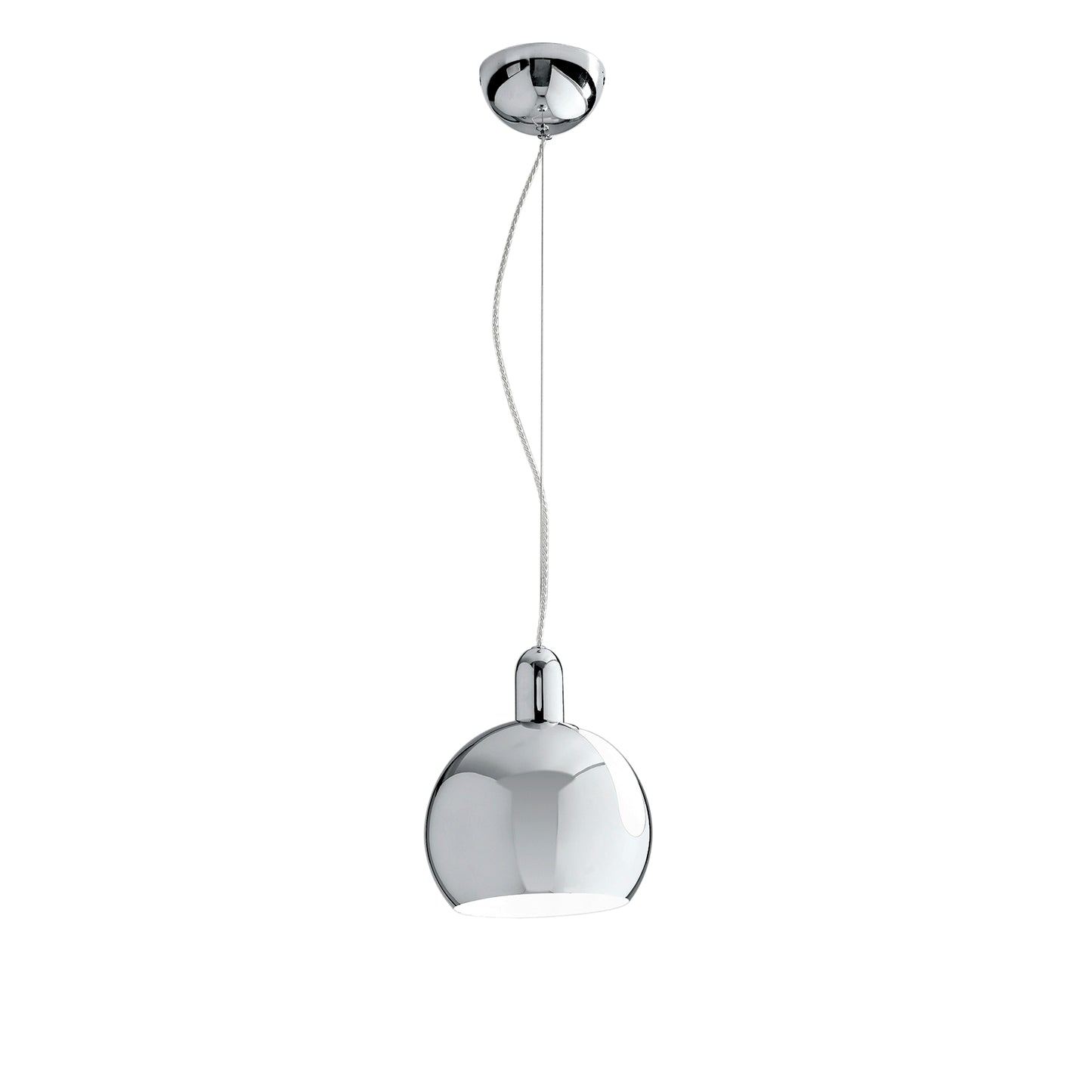 Sospensione NARCISO in metallo cromo specchiato con sfera orientabile 20 cm.