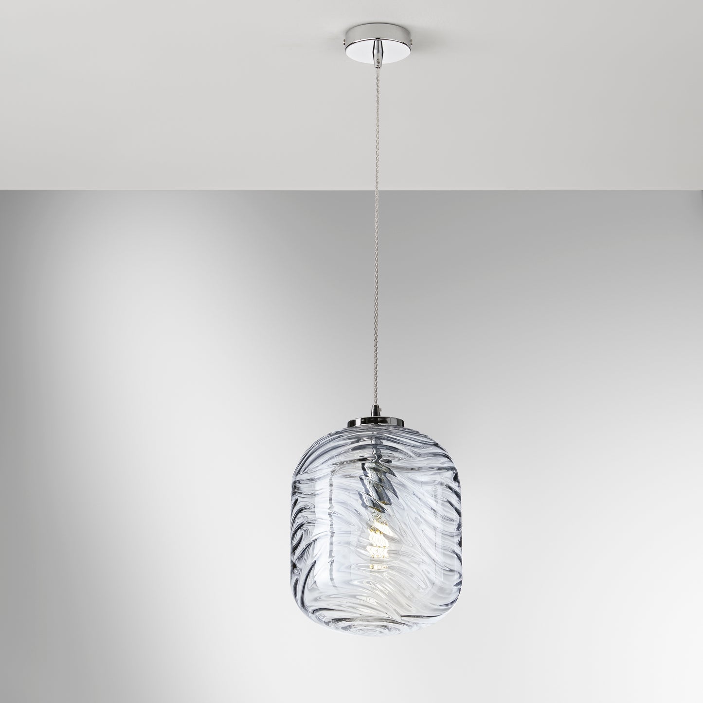 Sospensione NEREIDE 1 luce in vetro acquamarina ad onde concentriche