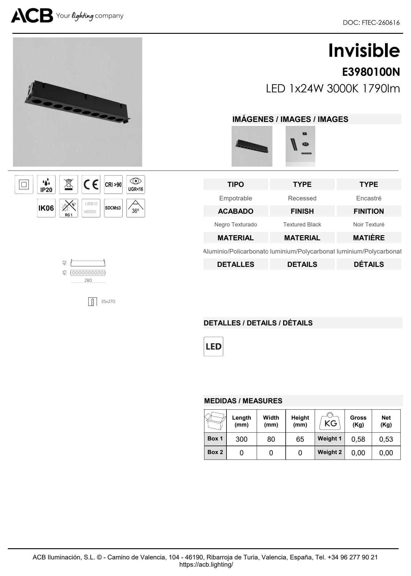 Scheda tecnica Invisible - ACB