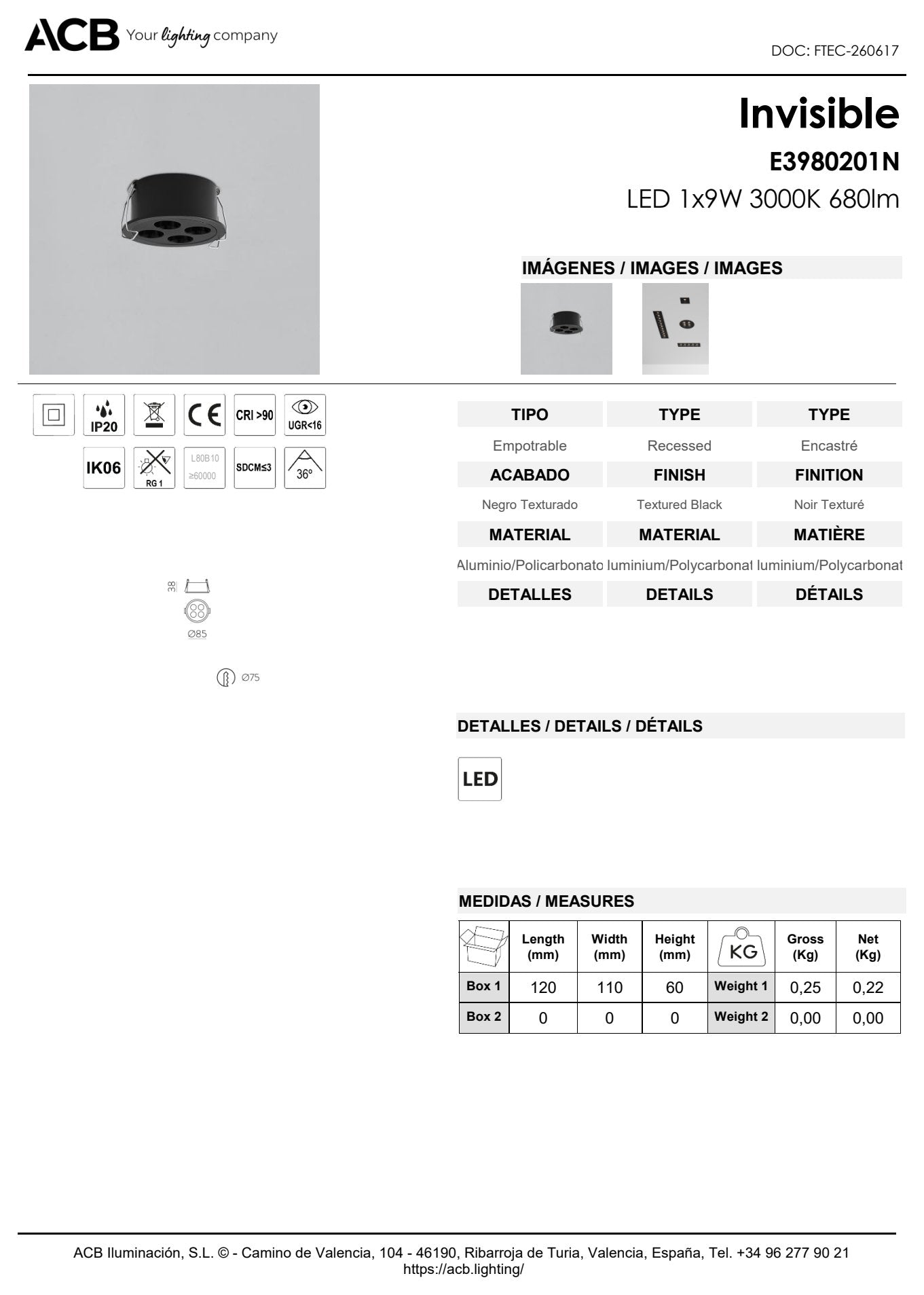 Scheda tecnica Invisible - ACB