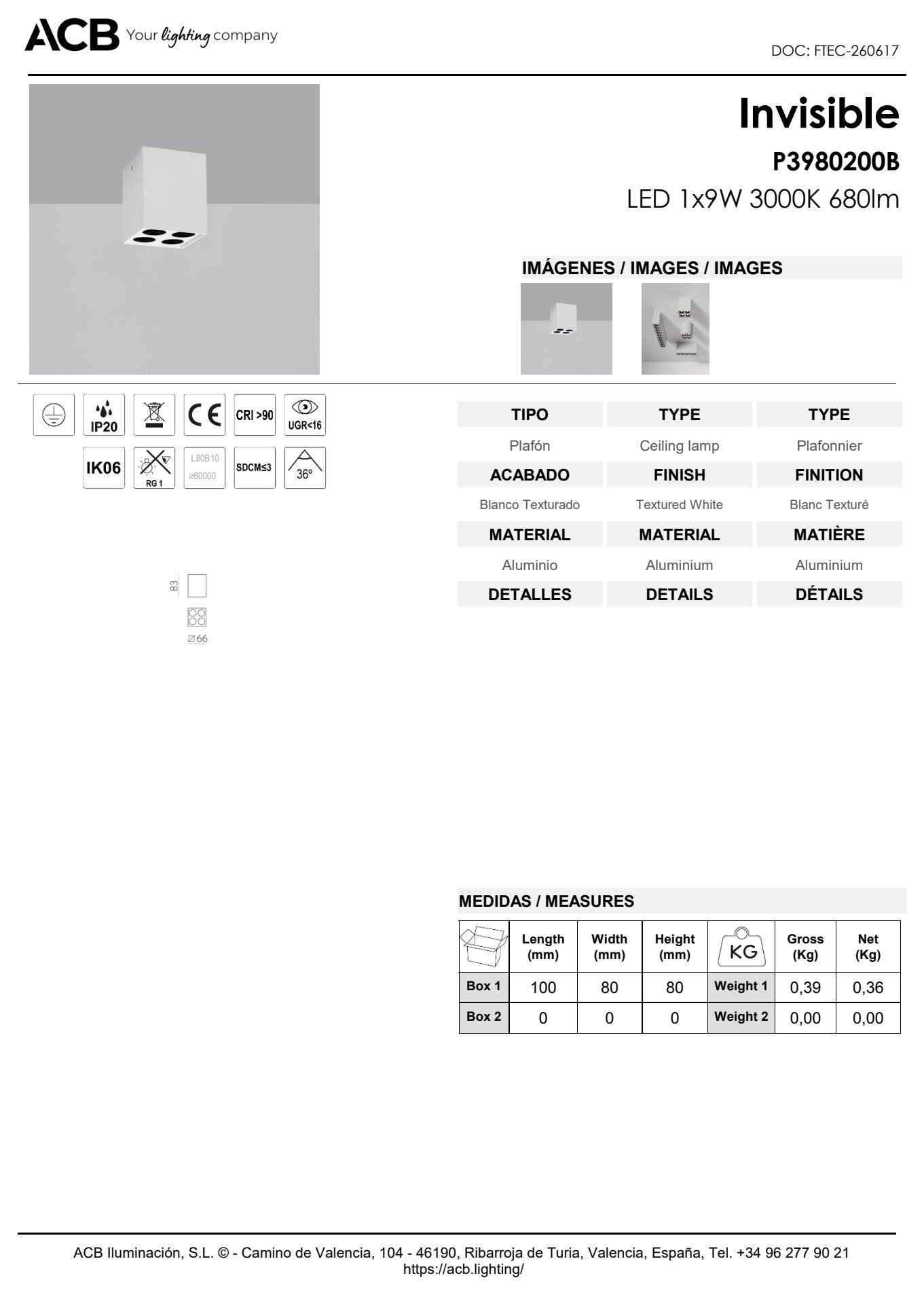 Scheda tecnica Invisible - ACB