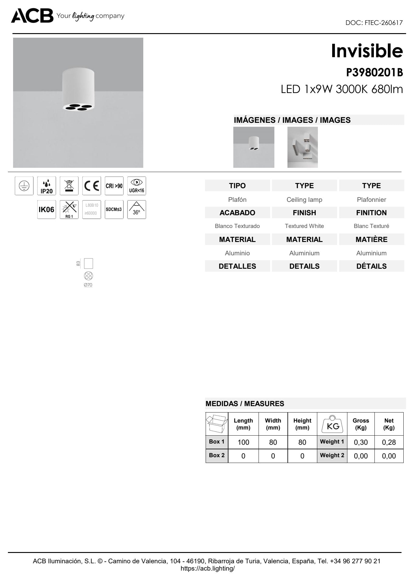 Scheda tecnica Invisible - ACB