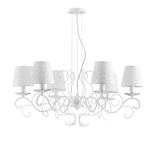 Lampadario PERLA in metallo bianco e cristallo con sei punti luce