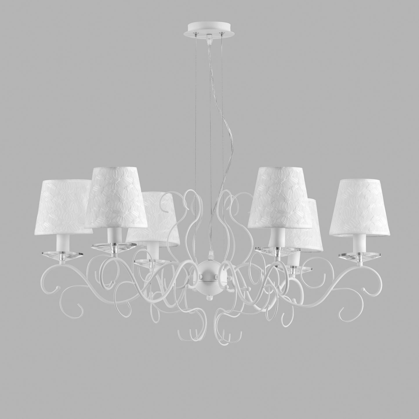 Lampadario PERLA in metallo bianco e cristallo con sei punti luce