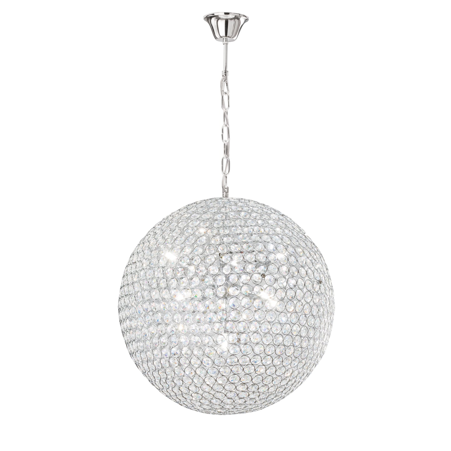 Sospensione PLANET in metallo cromato e cristalli Ø 50 cm.