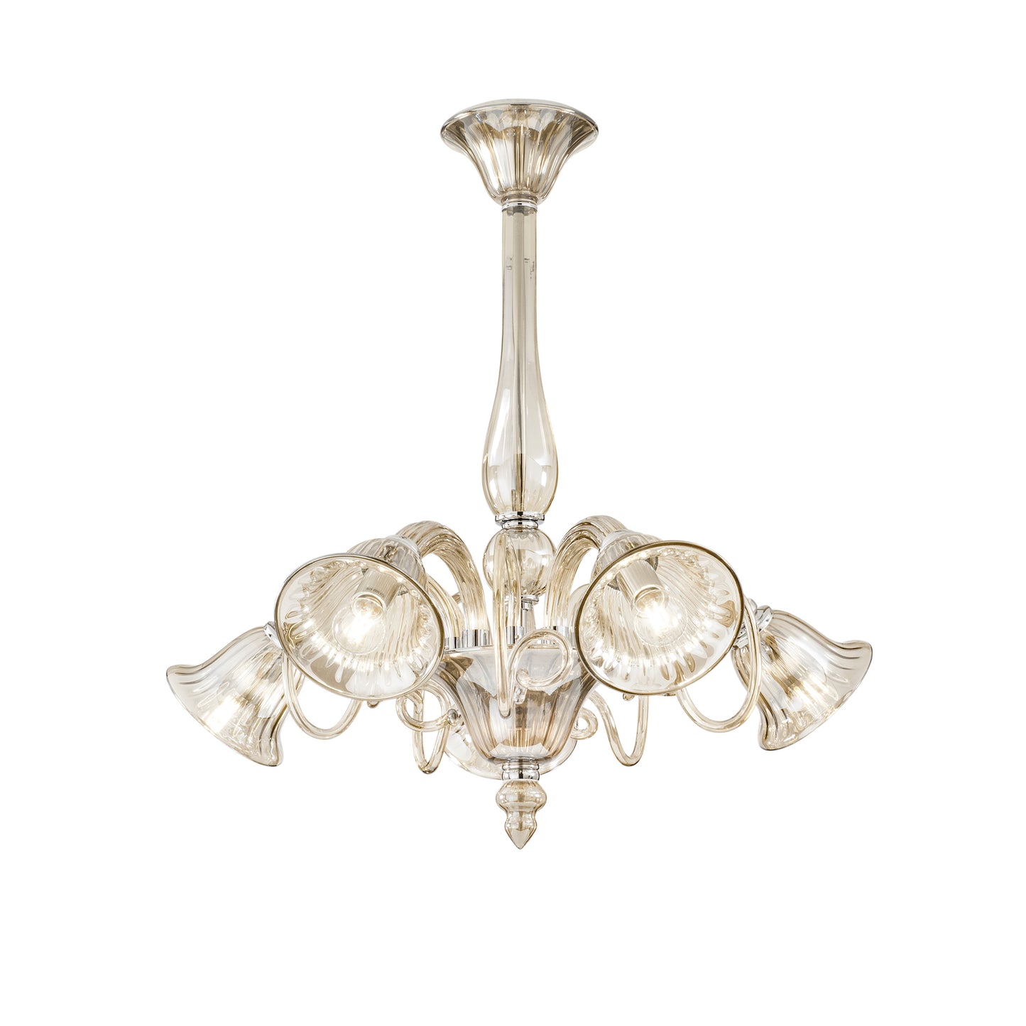 Lampadario POSEIDON in vetro champagne con 5 diffusori
