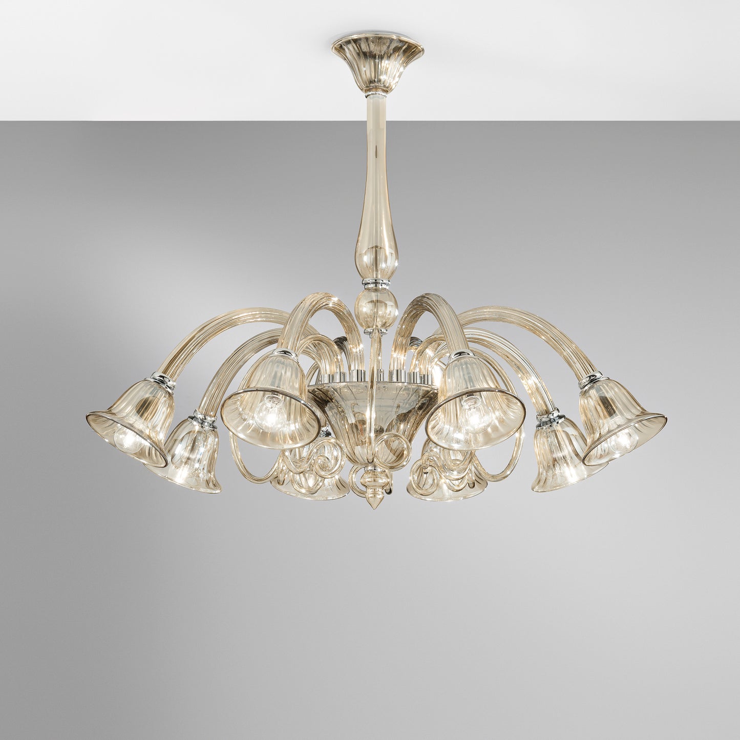 Lampadario POSEIDON in vetro champagne con 8 diffusori