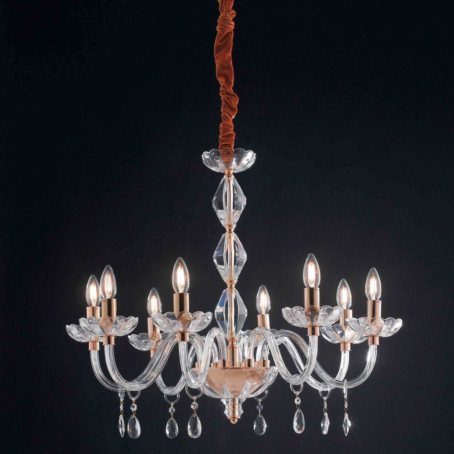 Lampadario RIFLESSO a 8 luci in cristallo con dettagli dorati