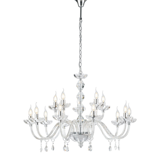 Lampadario RIFLESSO a 15 luci in cristallo con dettagli cromati