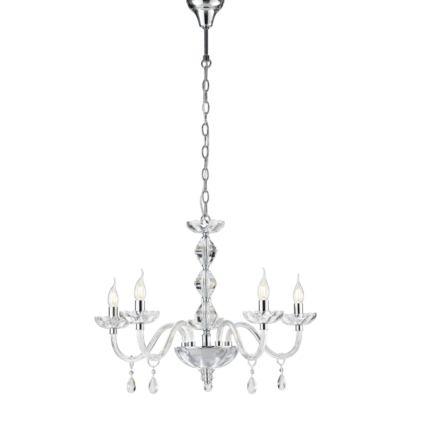 Lampadario RIFLESSO a 5 luci in cristallo con dettagli cromati