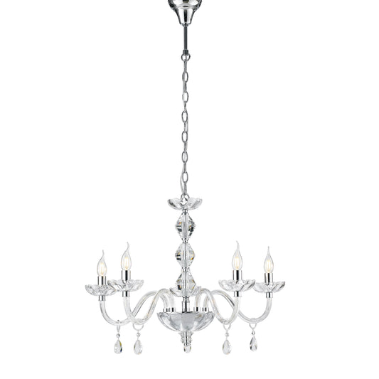 Lampadario RIFLESSO a 5 luci in cristallo con dettagli cromati