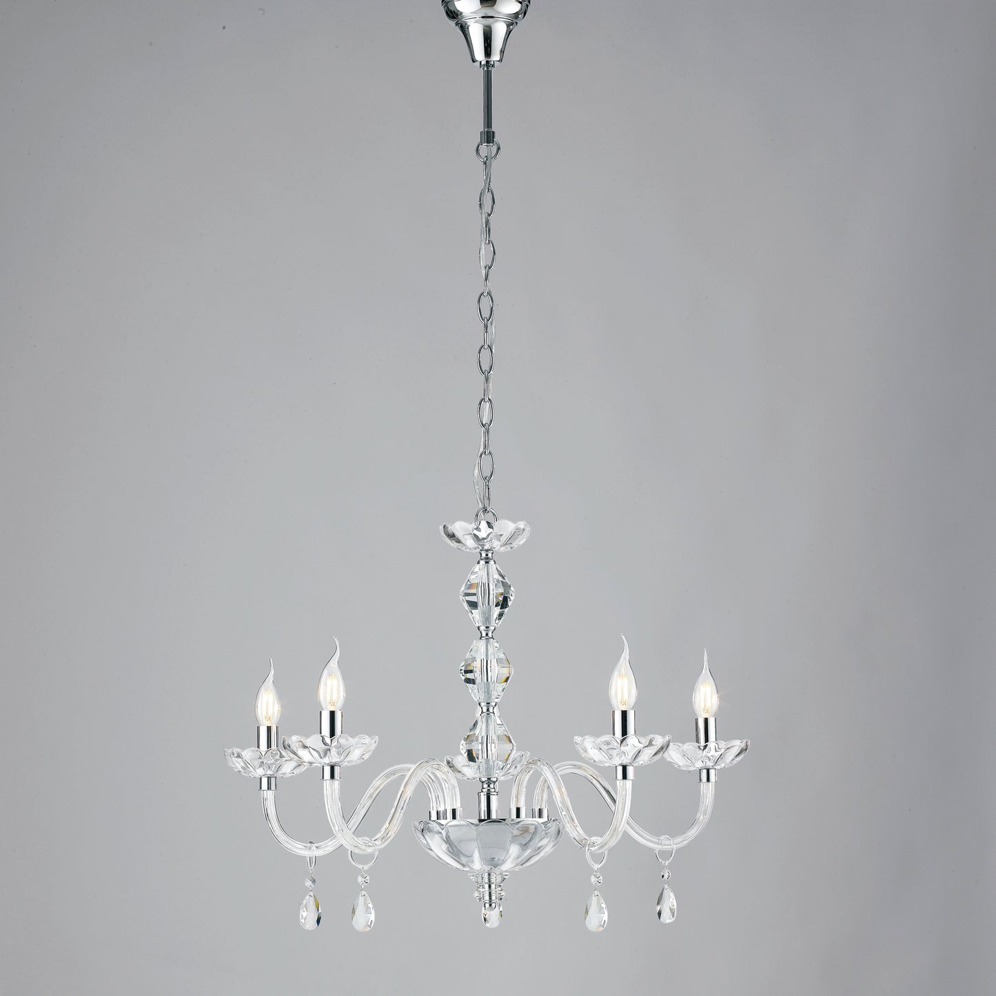 Lampadario RIFLESSO a 5 luci in cristallo con dettagli cromati
