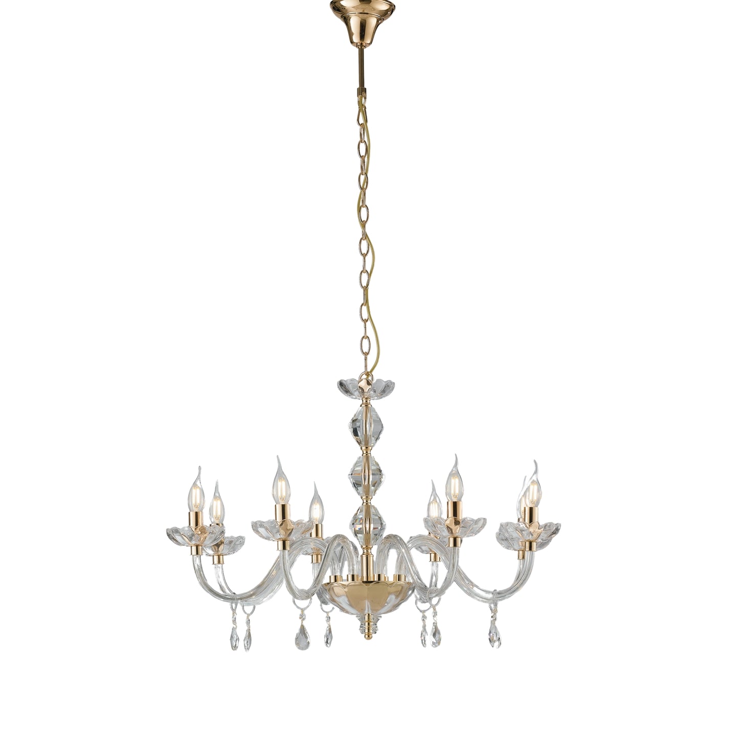 Lampadario RIFLESSO a 8 luci in cristallo con dettagli dorati