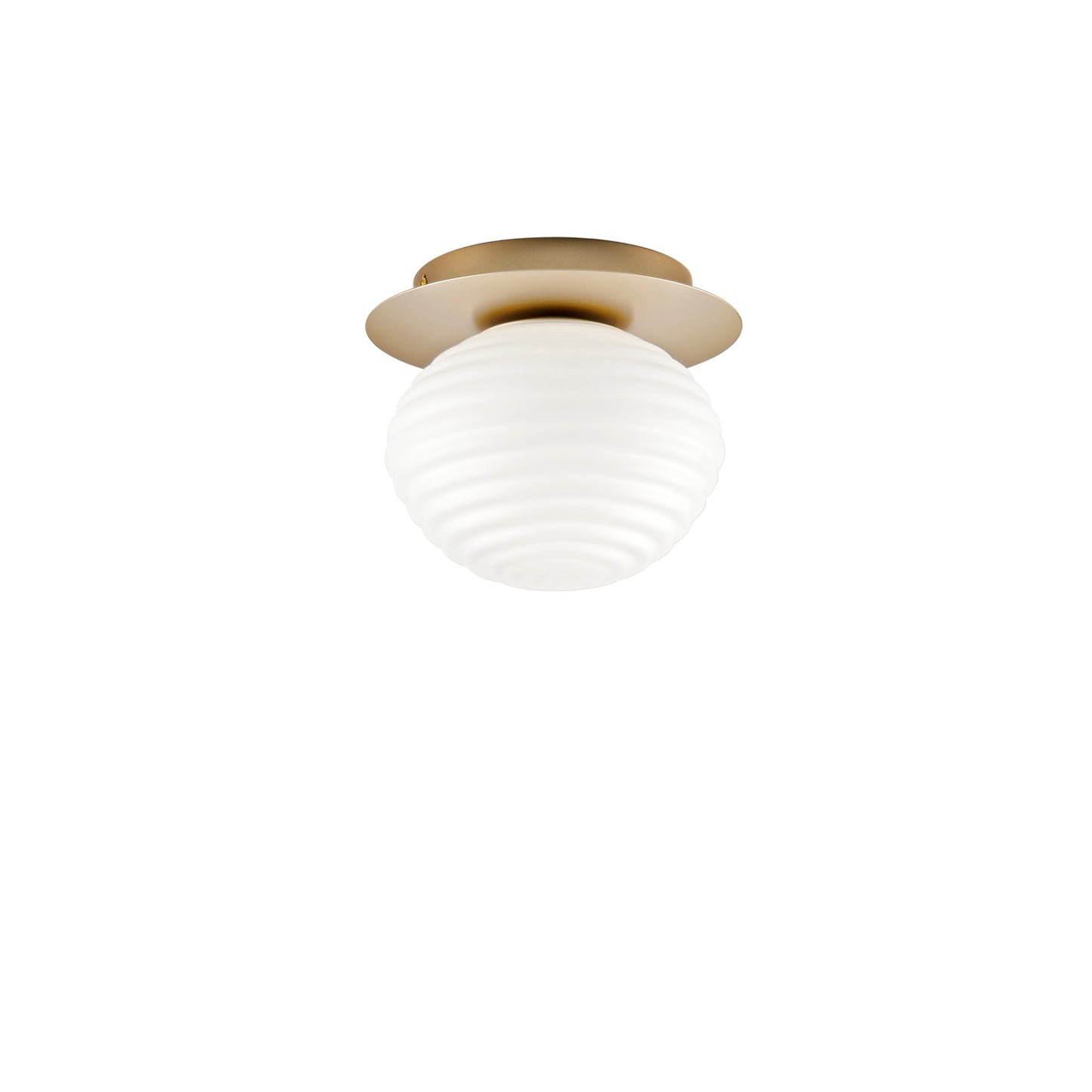 Plafoniera RIPPLE in metallo oro con diffusore in vetro bianco Ø 20cm.