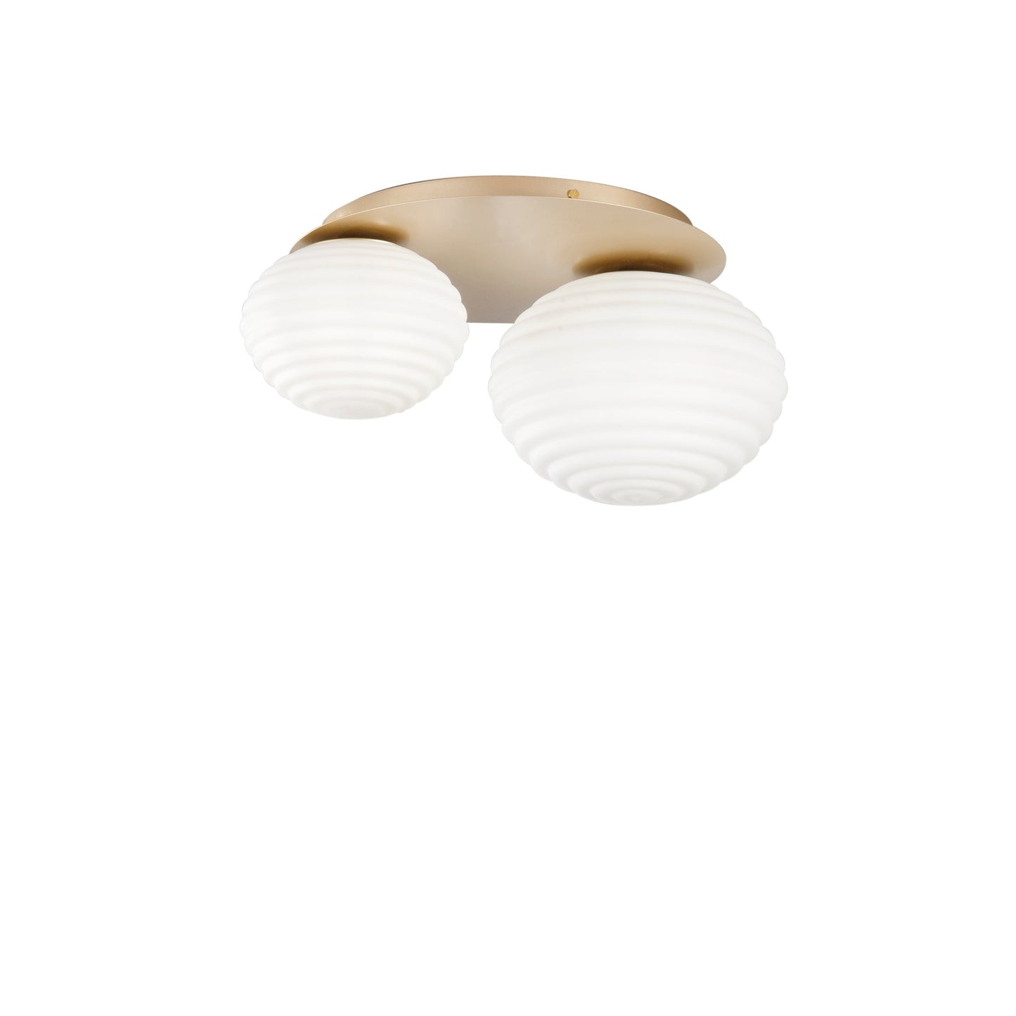 Plafoniera RIPPLE in metallo oro con 2 diffusori in vetro bianco