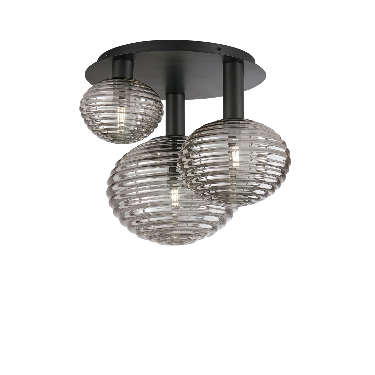 Plafoniera RIPPLE in metallo nero con 3 diffusori in vetro