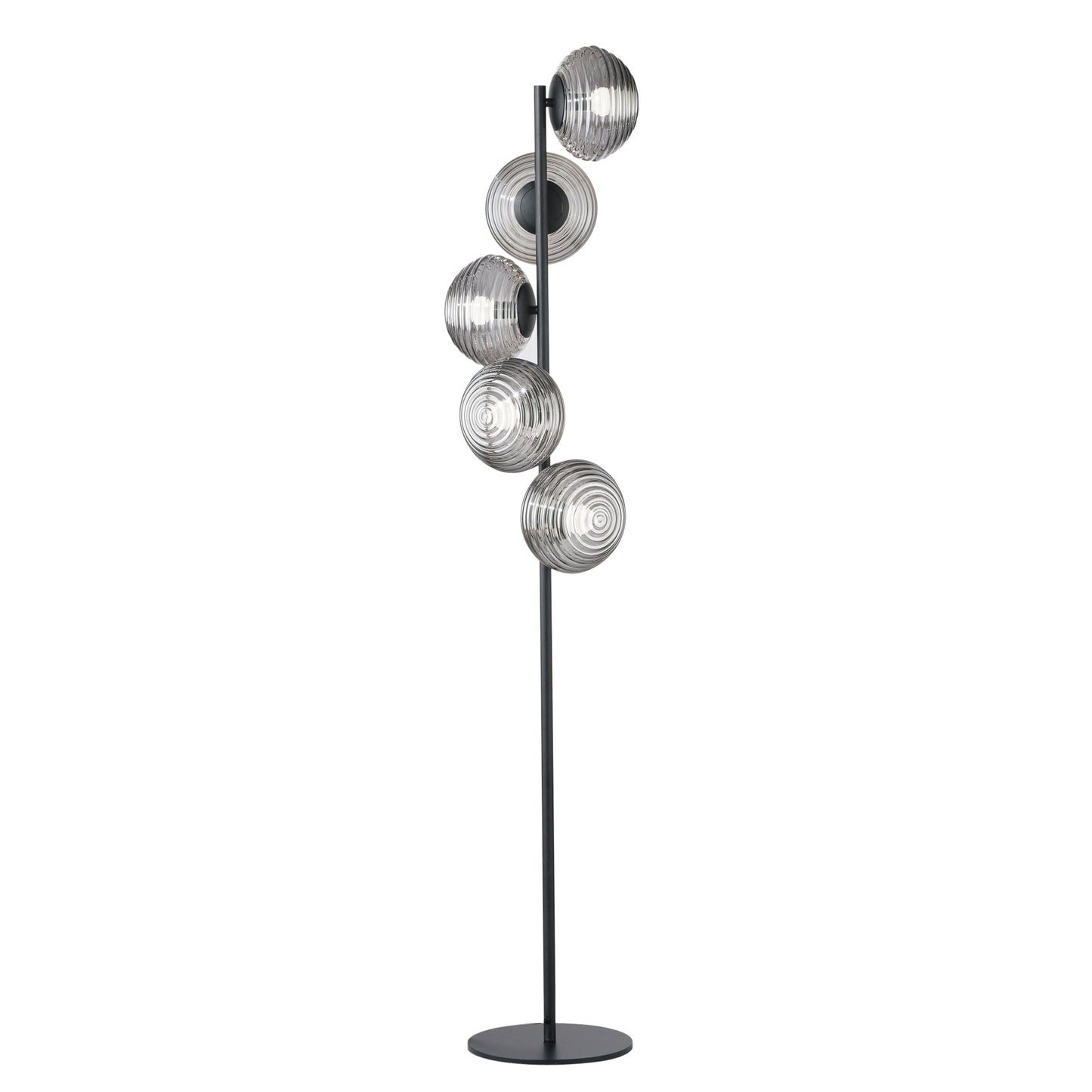 Piantana RIPPLE in metallo nero con 5 diffusori in vetro fumè
