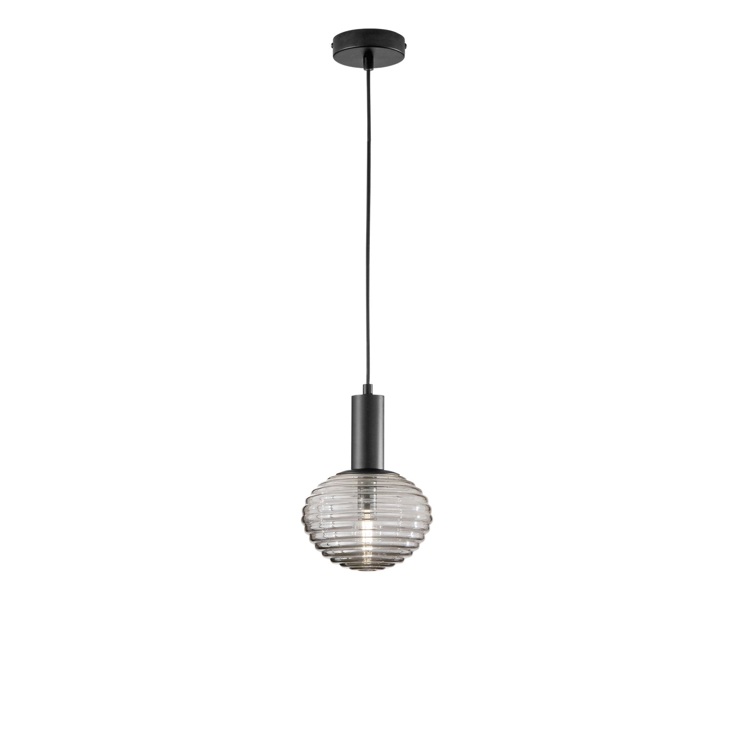 Sospensione RIPPLE in metallo nero e vetro fumè 1 luce Ø 18cm.