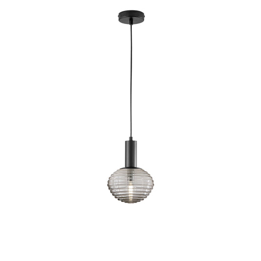 Sospensione RIPPLE in metallo nero e vetro fumè 1 luce Ø 18cm.