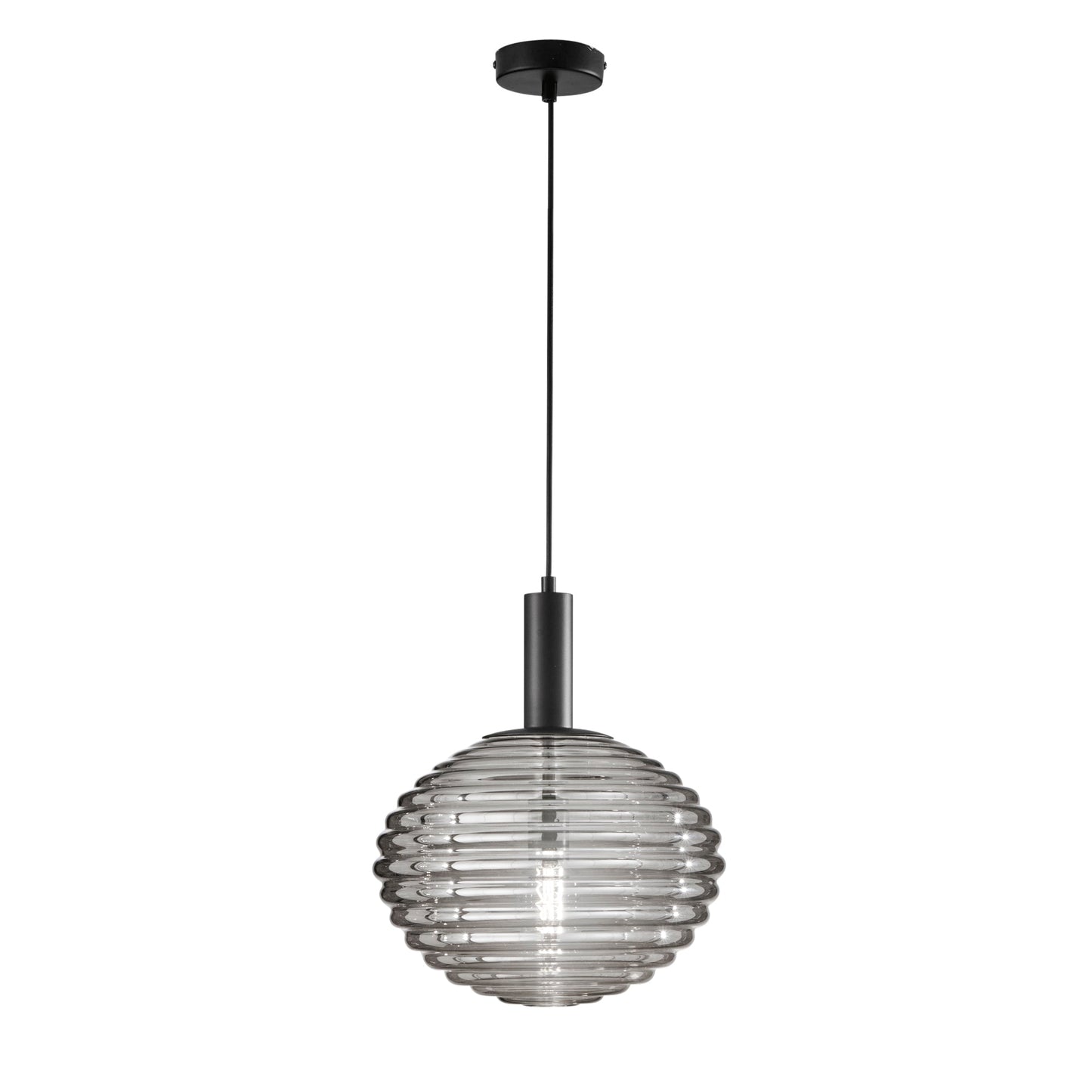 Sospensione RIPPLE in metallo nero e vetro fumè Ø 32cm.