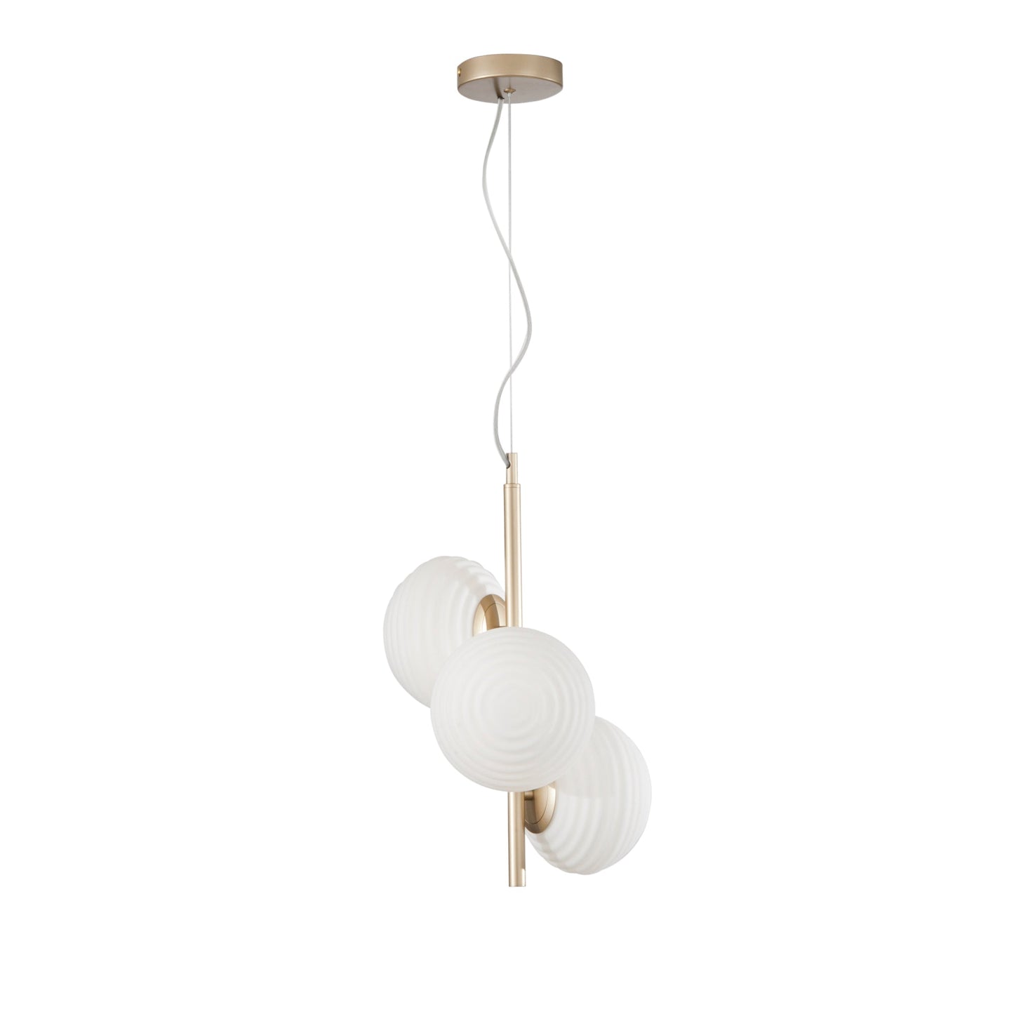 Sospensione RIPPLE in metallo oro con 3 diffusori in vetro bianco
