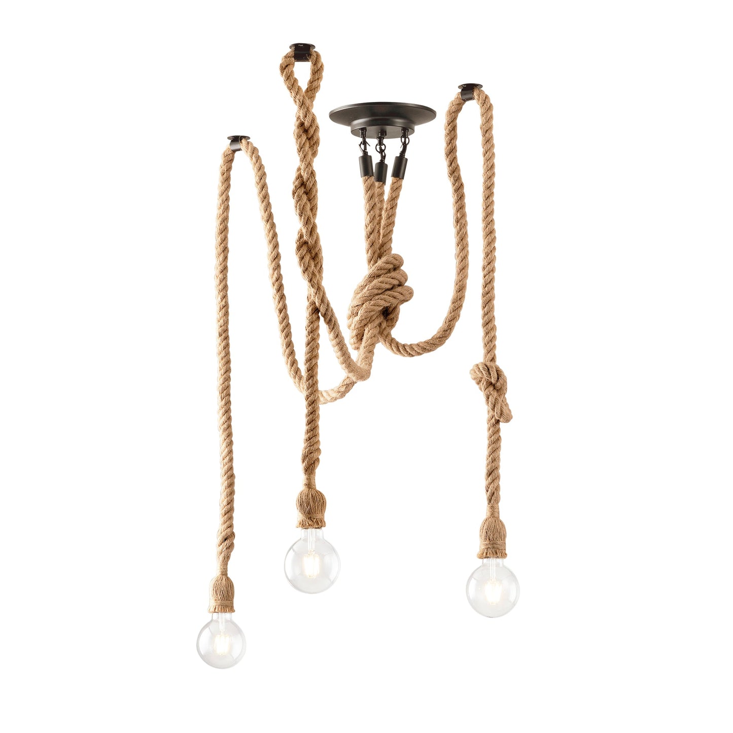 Plafoniera ROPE a 3 luci in canapa e metallo