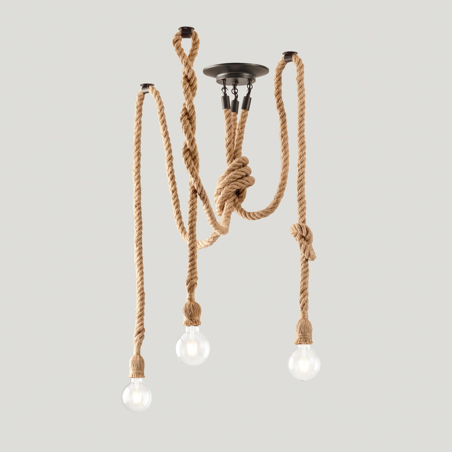 Plafoniera ROPE a 3 luci in canapa e metallo