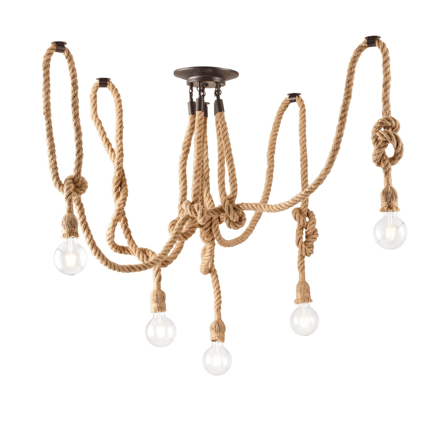Plafoniera ROPE a 5 luci in canapa e metallo