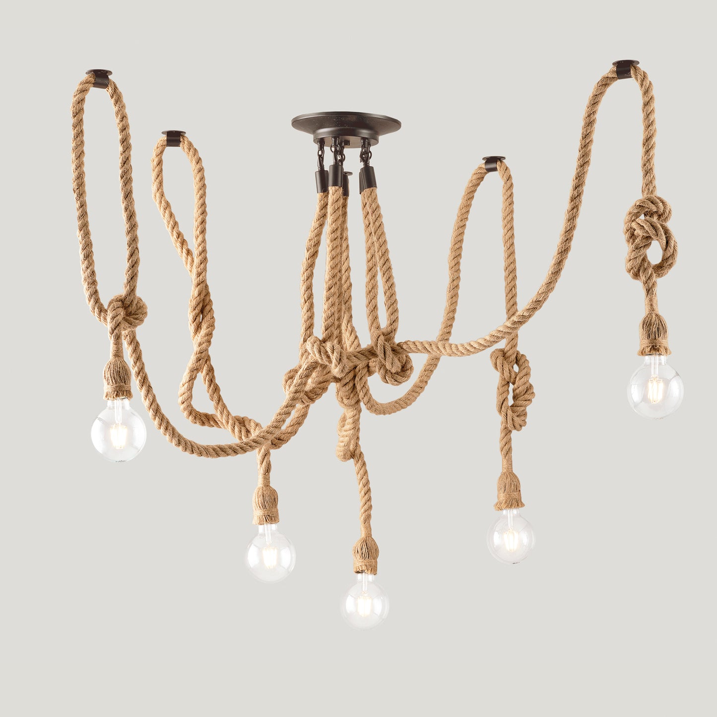 Plafoniera ROPE a 5 luci in canapa e metallo