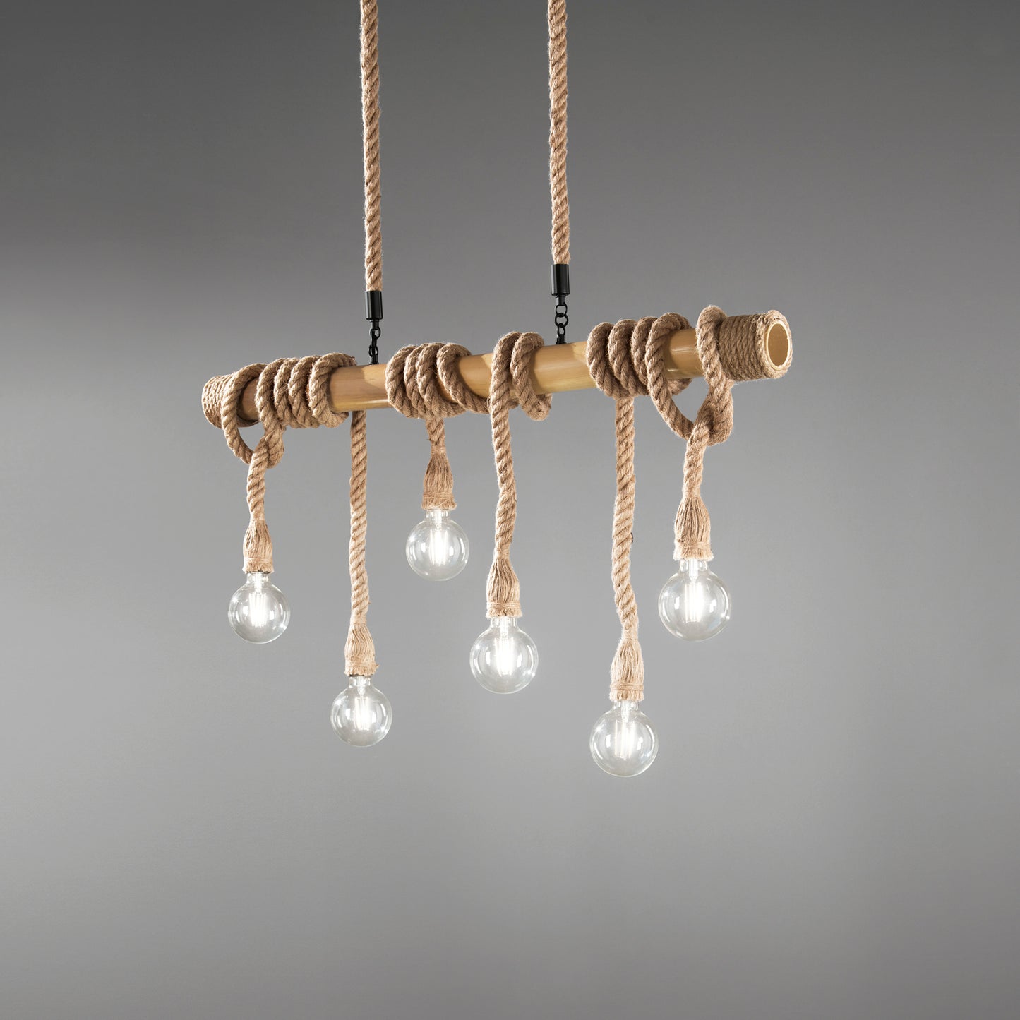 Sospensione ROPE in metallo e corda a 6 luci