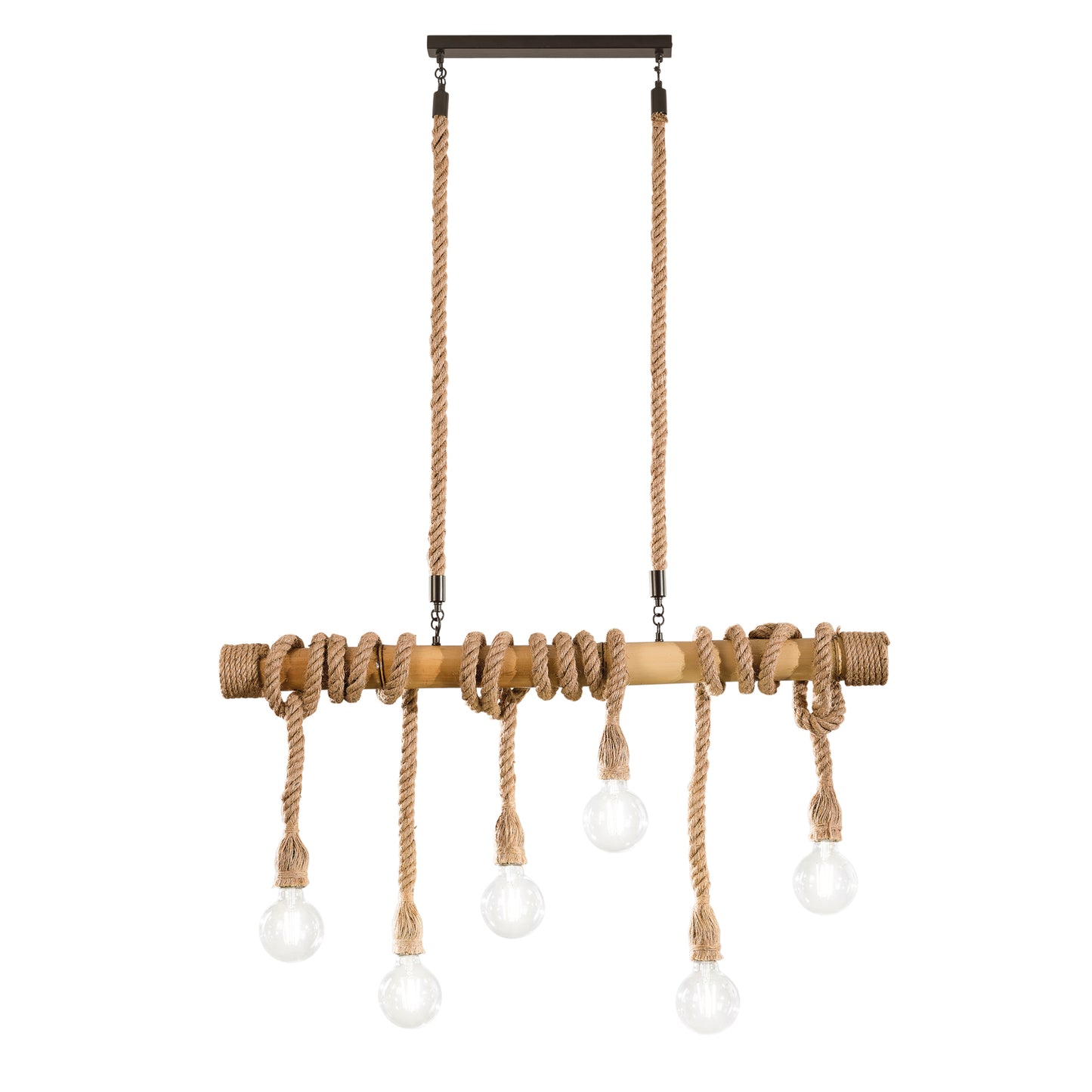 Sospensione ROPE in metallo e corda a 6 luci
