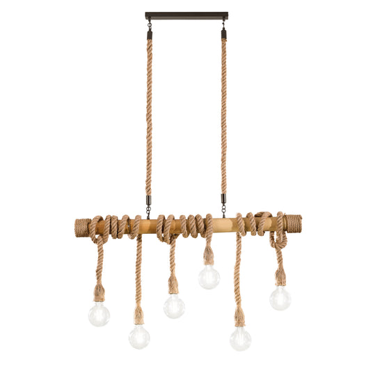 Sospensione ROPE in metallo e corda a 6 luci