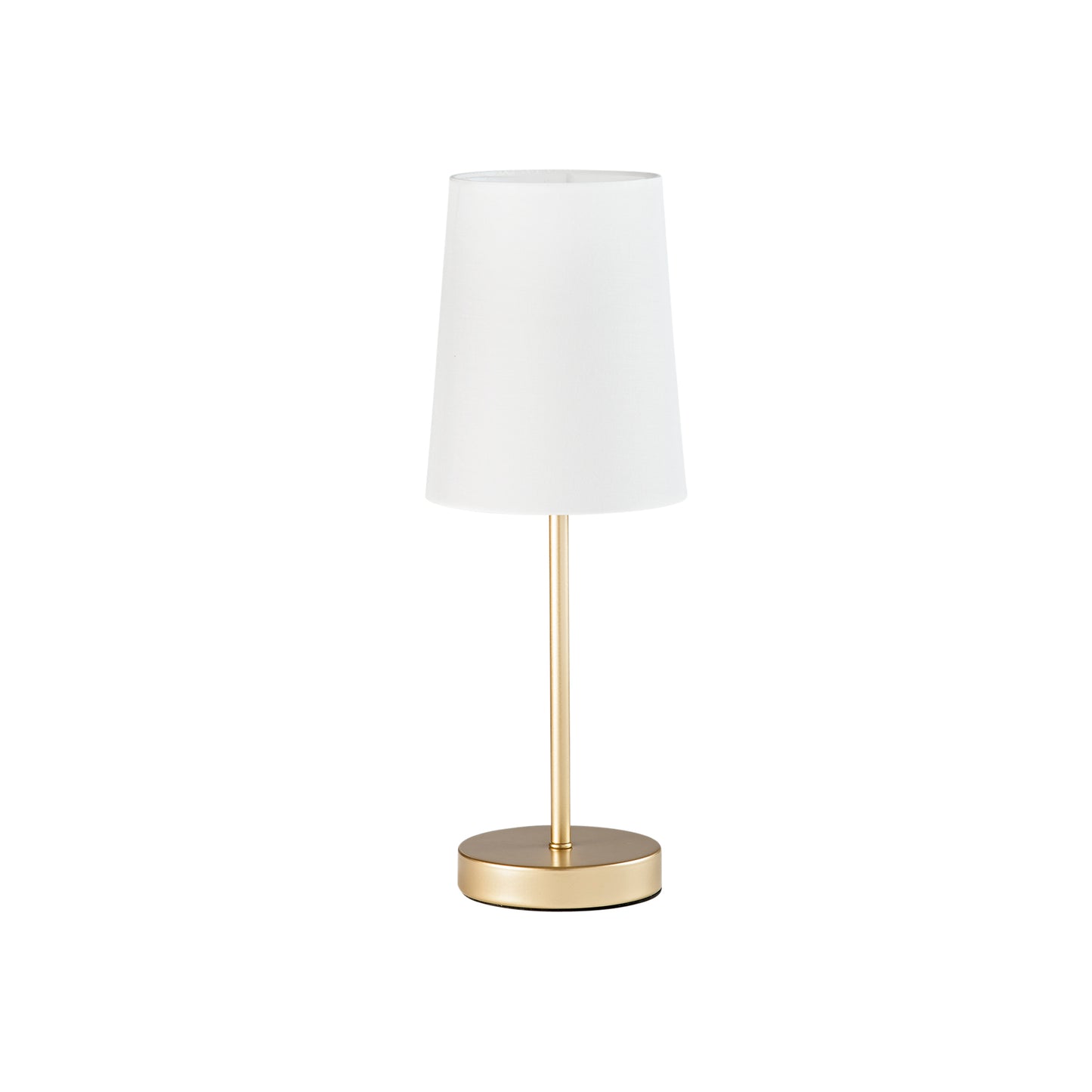 Lampada da tavolo SALLY in metallo oro con paralume in tessuto bianco